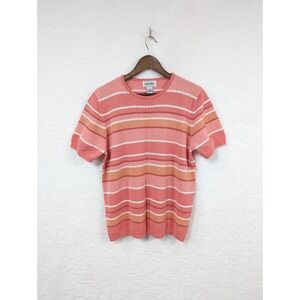 Alfred Dunner Pink Short Sleeve Striped Acrylic Blend Knit Embellished Sweater M